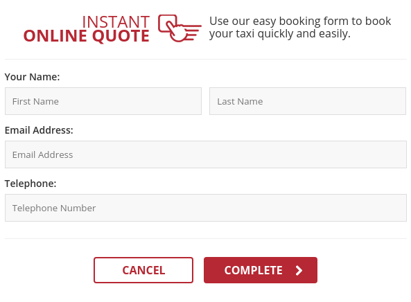 Final part of the booking form asking for the name and phone number